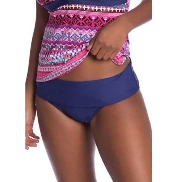 Next Good Karma Banded Retro Bikini Bottoms Navy - Picture 1 of 8